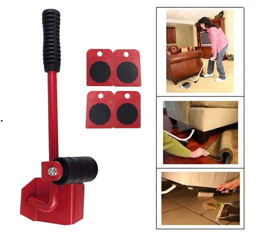 Furniture Moving Lifter & Slider Set | 150kg Capacity | Pry Bar + 4 Square Pulleys | ABS & Steel | Blue, Red & Yellow
