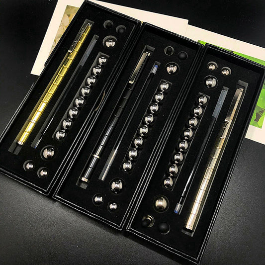 Magnetic Fidget Pen | 13 Magnetic Rings + 12 Steel Balls | Ballpoint + Stylus | Stress Relief & Focus | Gift Box Options | Black, Gold & Silver