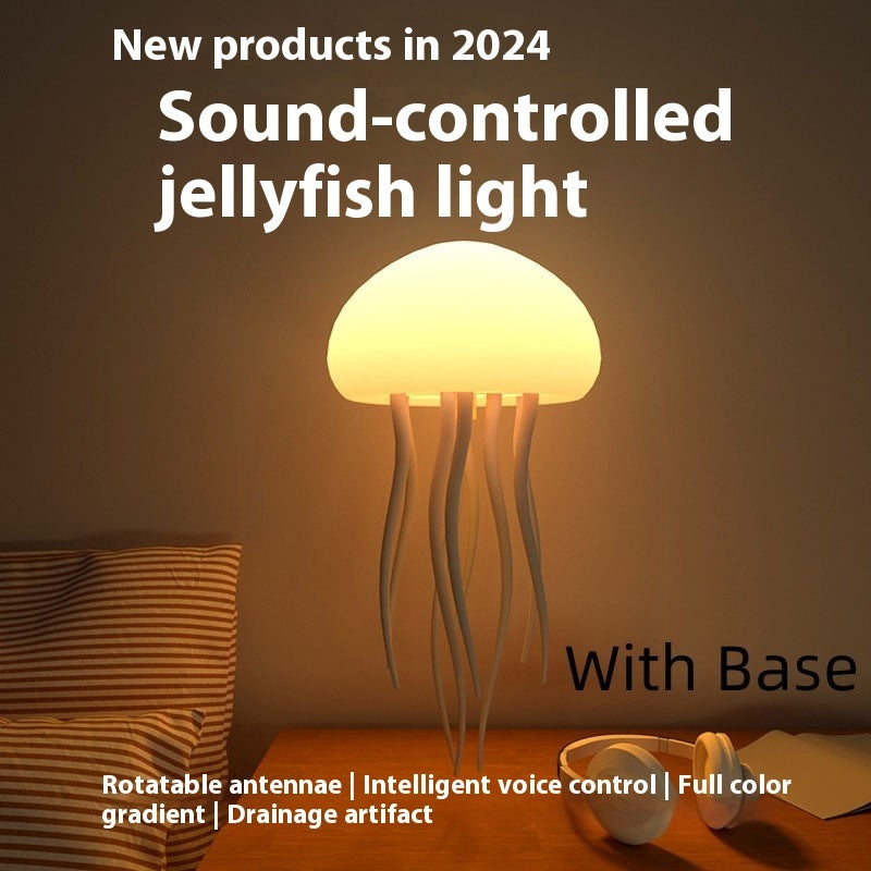 Voice-Control Jellyfish Mood Lamp | 17 RGB | 12 LED | 1000mAh | Type-C | 85×166mm | 9 Tentacles | Touch & Voice | Hanging & Base | Bedroom, Desk & Kids Night Light