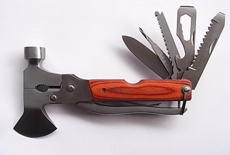 11-in-1 Multi-Tool Pliers Set | Stainless Steel | Pliers, Knife, Saw, Axe, Hammer & More | Folded 16×9×3.5cm | 400g | Oxford Carry Bag | Camping, Outdoor & Home | Brown