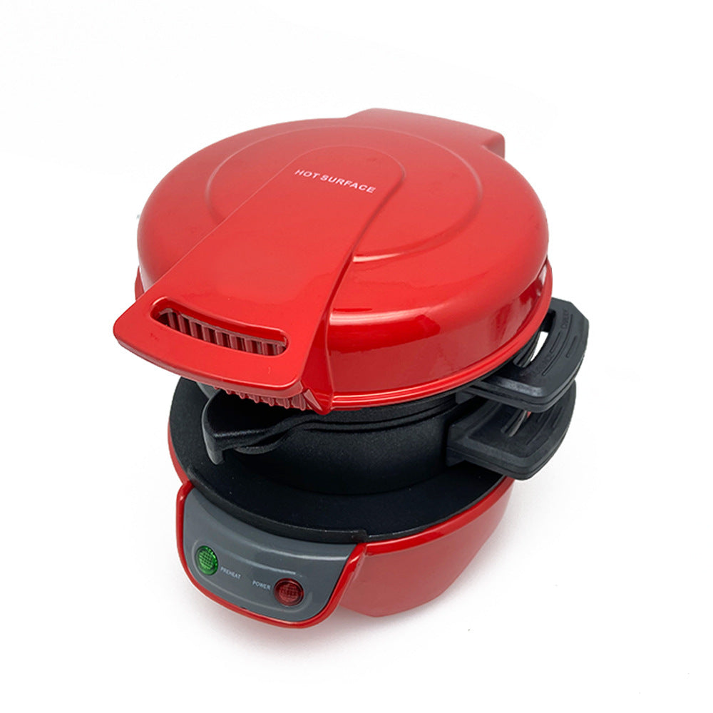 Multifunctional Breakfast Sandwich Maker | 750W | 220V | Toasts, Eggs, Pizza & Waffles | 2 Baking Trays | Mechanical | Bright Red, Orange & Silver | AU, EU, UK & US Plug