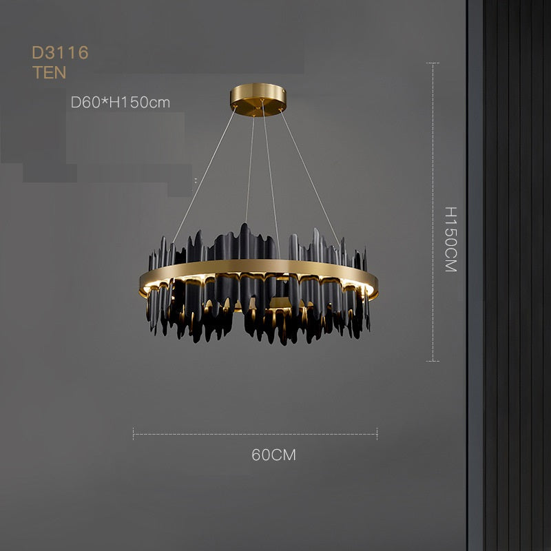 Postmodern Italian Minimalist Organic Glass LED Pendant Chandelier | D60 & D80, 2m Adjustable, Black & Gold, 220V
