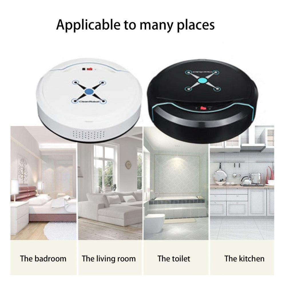 Mini Robot Vacuum Cleaner | USB Rechargeable | Auto Obstacle Detection | ABS | 22.8cm | Black & White | Home Floor Sweeper