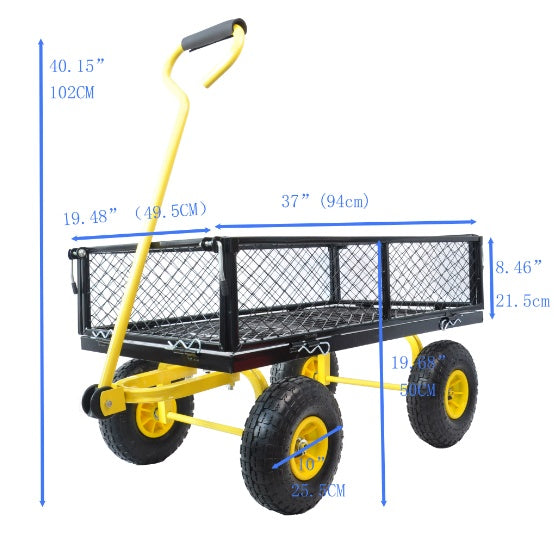 660 lbs Heavy Duty Steel Garden Wagon Cart | 10" Air Tires, 180° Swivel Handle, Removable Sides, Black