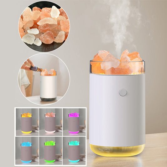 Crystal Salt Stone Humidifier & Aroma Diffuser | USB | 260ml | LED Night Light | Negative Ions | 4–8hr Spray | Blue, Pink & White