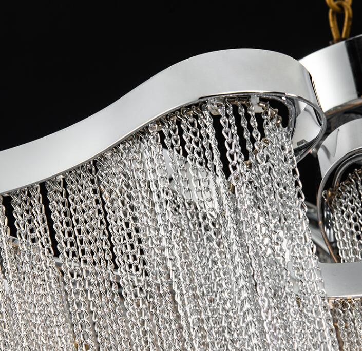 Nordic Luxury Silver Aluminium Chain Tassel LED Ceiling Light | 5 Sizes, Tricolor Dimming, 111-240V, 15-30㎡