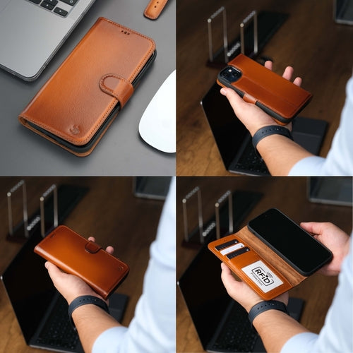 Leather MagSafe Wallet Case for iPhone 16 Pro – Full-Grain with RFID Blocking
