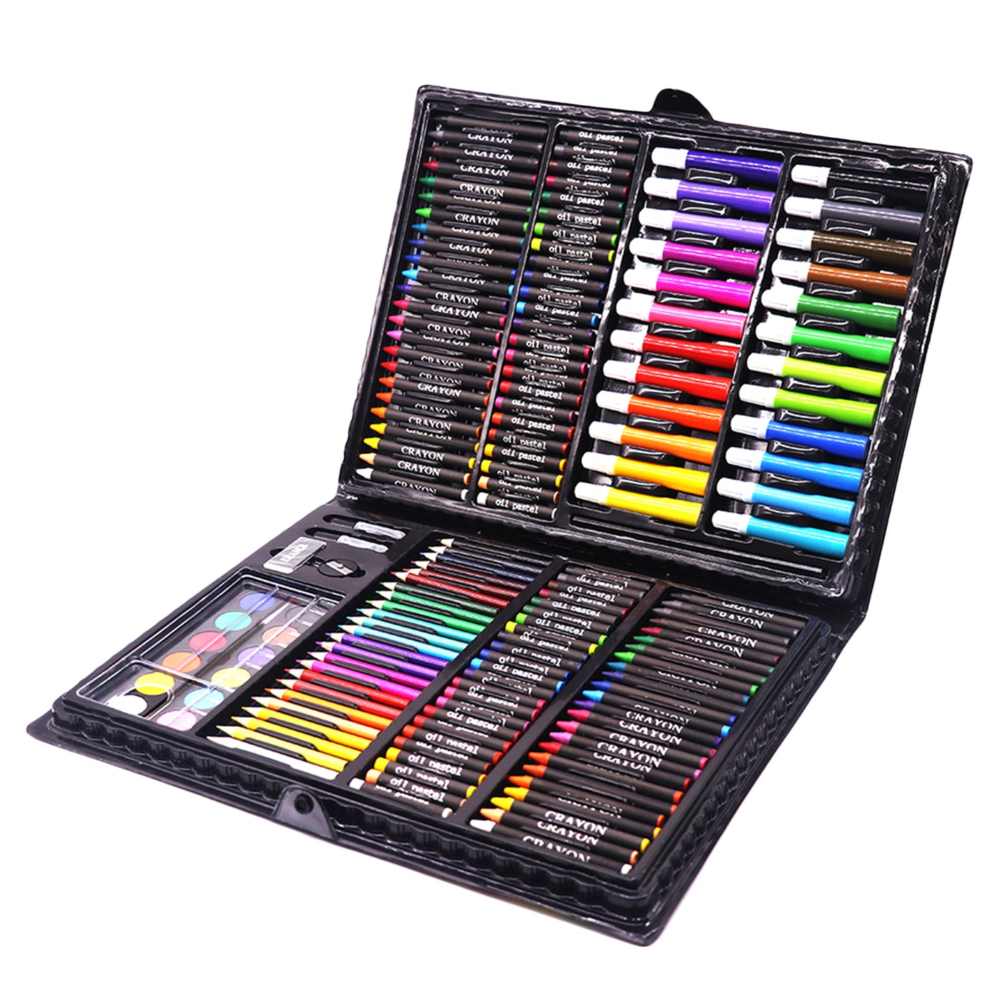 168-Piece Watercolour & Colour Pen Art Set | Complete Painting Kit | School & Art Supplies | Black & Pink Case