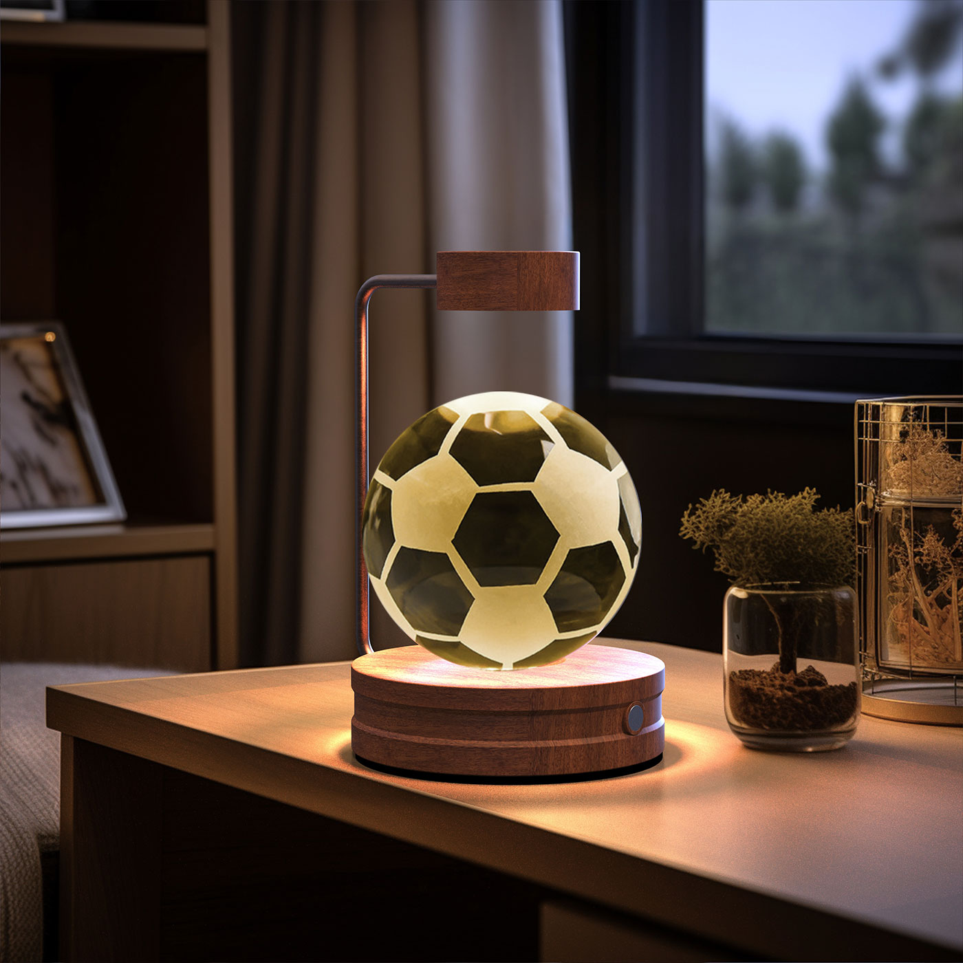 3D Crystal Glass LED Night Light | Touch Switch | USB Rechargeable | Walnut Wood Base | 27 Designs | Dark & Light Wood | Bedroom, Gift & Home Decor