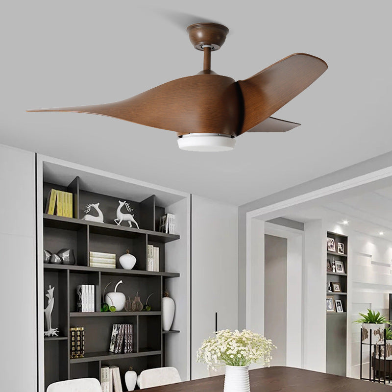 52-Inch Wooden Blade Acrylic LED Ceiling Fan | 6-Speed Remote, Tricolor Dimming, 220V, 3C Certified, Brown & White