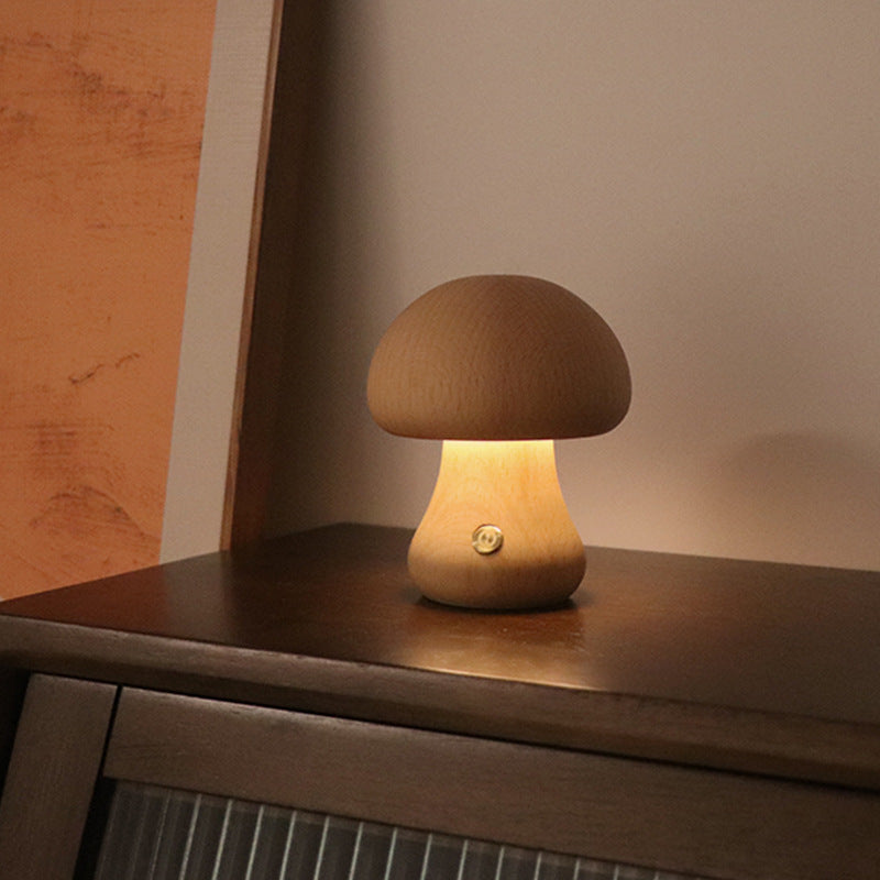 Wooden Mushroom LED Night Light | 2.4W | Touch Switch | 165×100mm | Beech & Walnut | 4 Styles | Bedroom, Kids Room & Home Decor