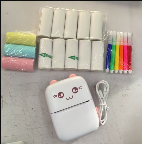 A6 Mini Bluetooth Thermal Printer | 200DPI | 1200mAh | 10mm/s | iOS & Android | Inkless | 11×8×3.5cm | 160g | Green & Pink | Printer & Paper Bundles