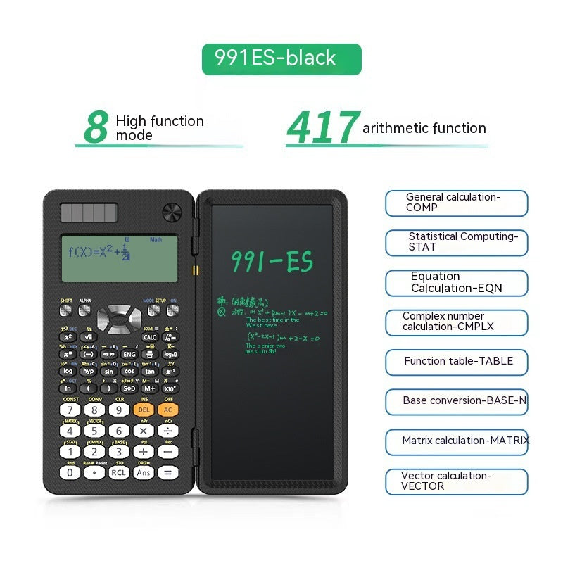 2-in-1 Foldable Scientific Calculator & LCD Writing Tablet | Reusable Notepad | Eye-Care Screen | MS349, ES417 & CNX498 | English & Chinese