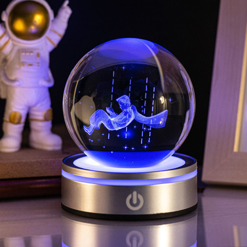 3D Inner Carving Luminous Crystal Ball Night Lamp | 8cm | USB | Colourful Gradient | Touch Base | 13 Designs | Gift