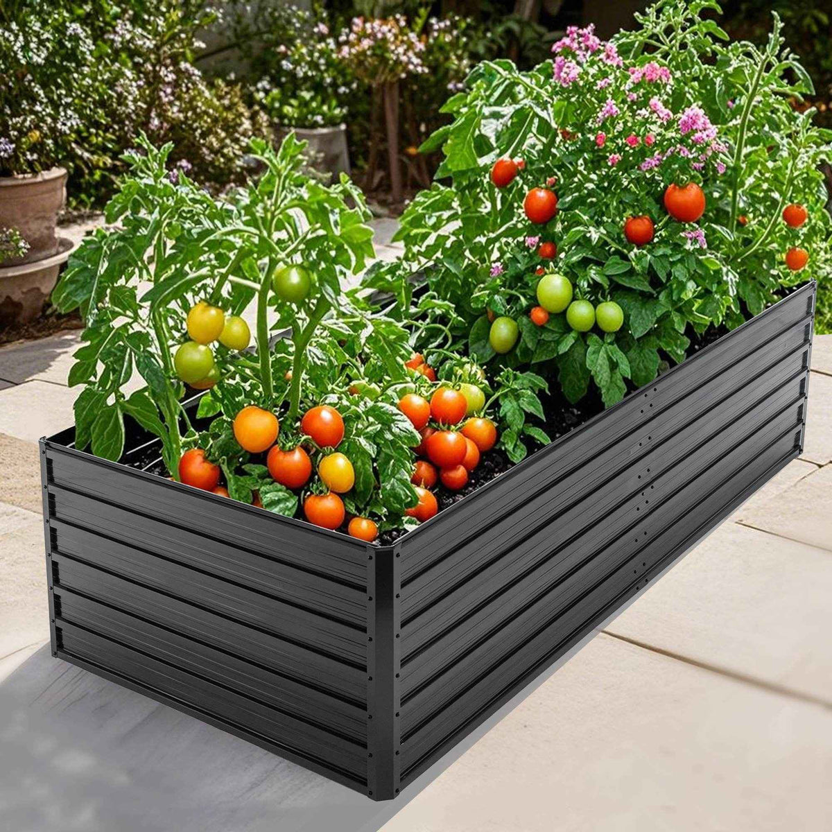 Outdoor Galvanized Steel Raised Garden Bed Kit | Black Rectangle Planter | Bottomless Design | Multi-Size