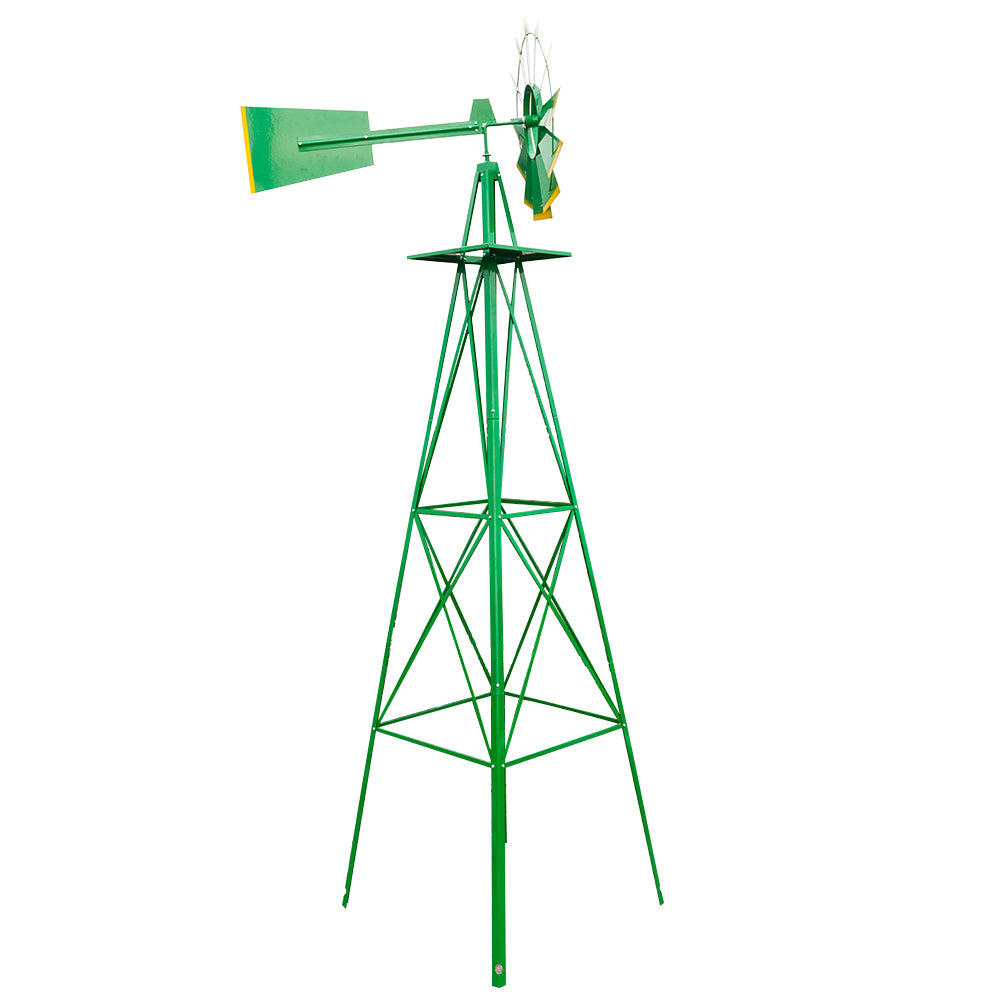 8ft Decorative Garden Windmill | 22" Wind Wheel, Ball Bearing, Weather-Resistant Steel, Green