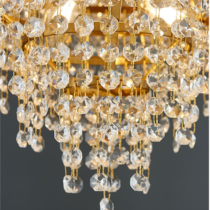 Gold Stainless Steel Crystal LED Chandelier | 3 Sizes, Round & Oval, 220V, 10-40㎡, Living Room & Dining