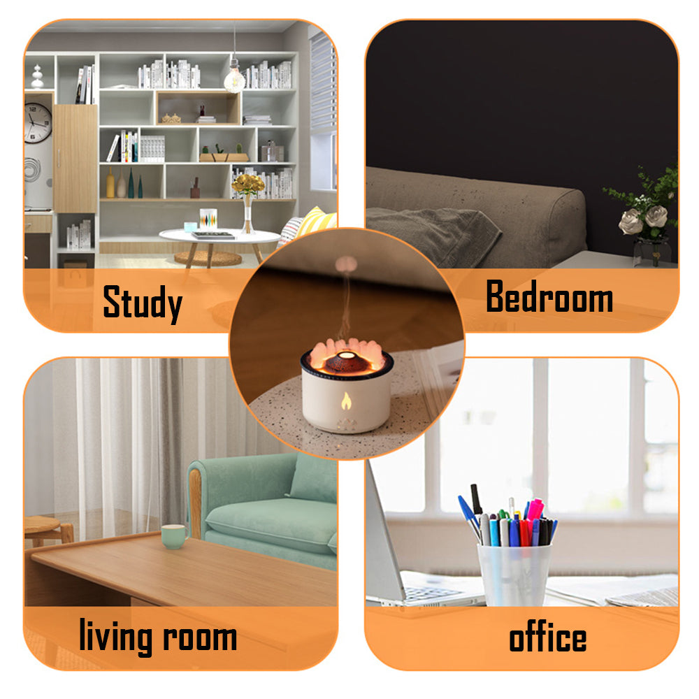 350ml Ultrasonic Flame & Jellyfish Smoke Ring Aromatherapy Humidifier Diffuser | 10W, 2/8hr Timer, AU/EU/UK/US Plug