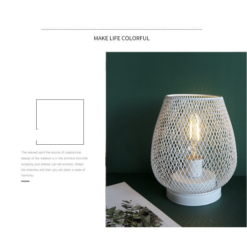 Retro Iron Art Birdcage Table Lamp | E27 | 1W 2700K 150lm | 3×AA Battery | Iron & Glass | Nordic Minimalist | Hollowed Design | Bedside, Bedroom & Home Decor | Black & White