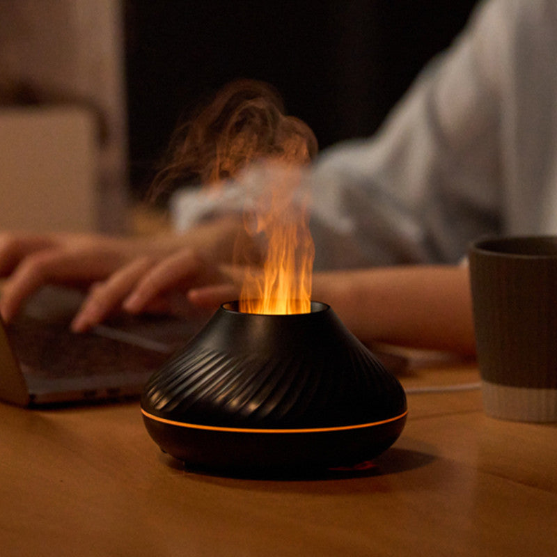 3D RGB Flame Aroma Diffuser & Humidifier | 130ml | 15–20ml/h | 6–9hr | Type-C | Auto Shut-Off | CE/RoHS/FCC | Essential Oil Compatible | Black & White | Bedroom & Office