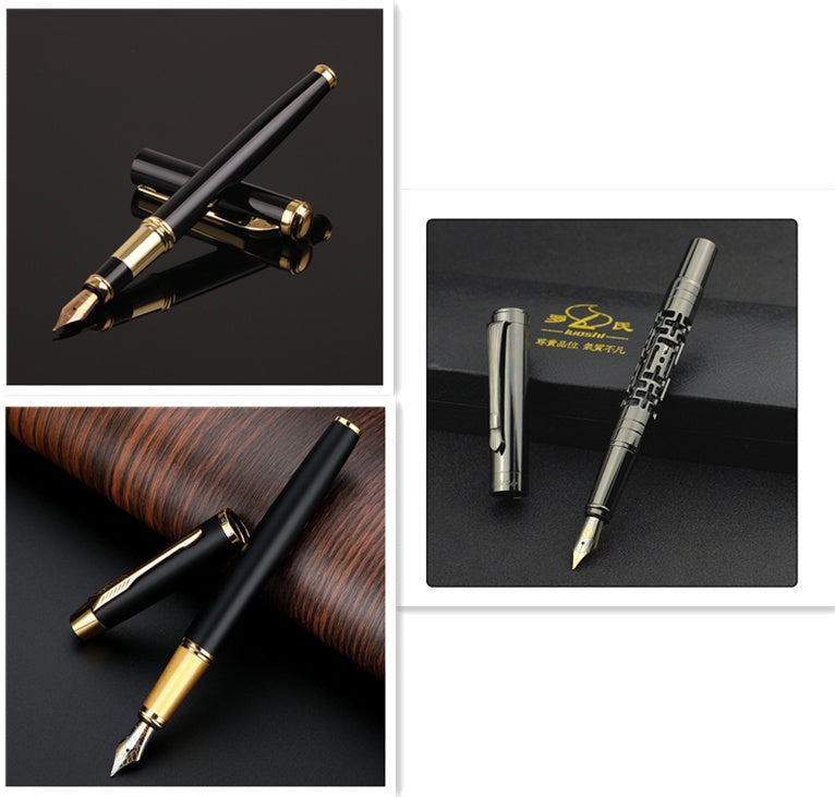 0.5mm Metal Fountain Pen | Replaceable Ink | Yijin Nib | Business, Office & Student Writing | Black & Red | Single & Set