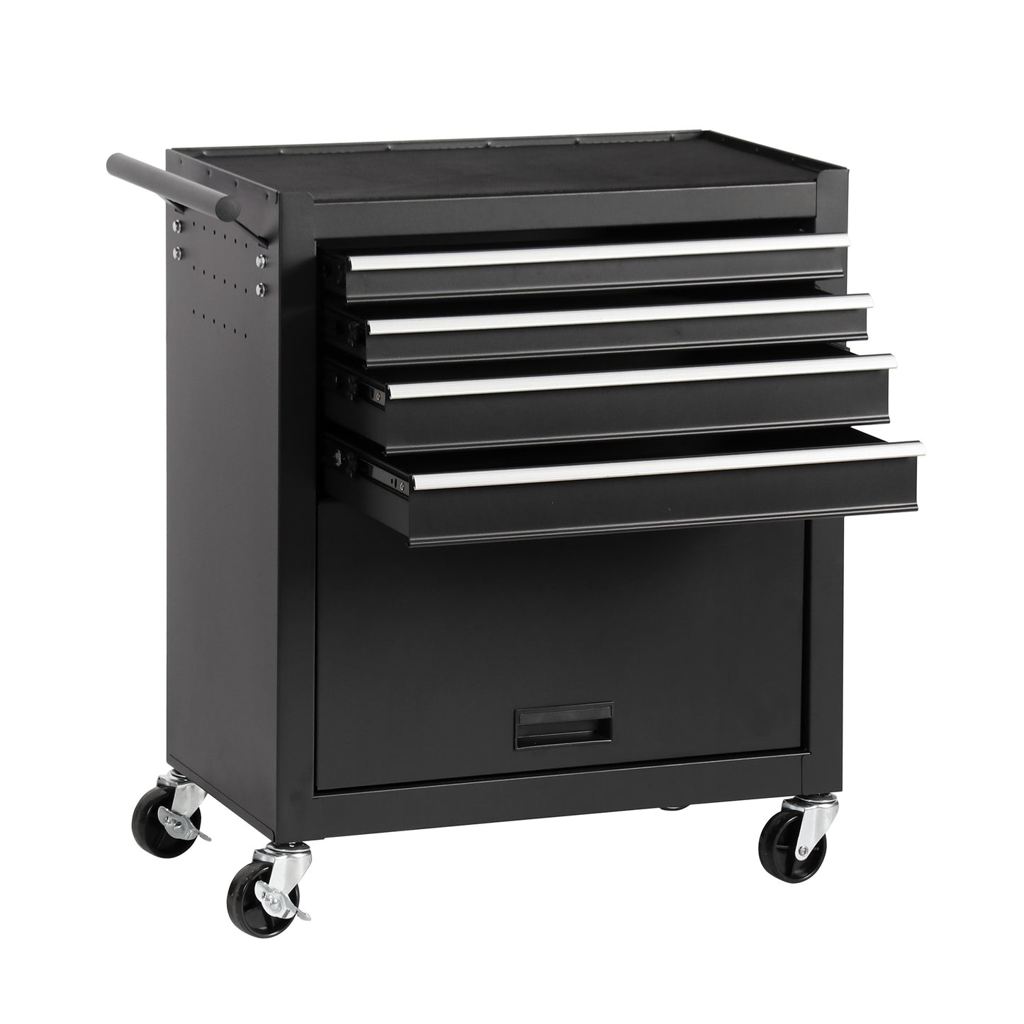 4-Drawer Rolling Tool Cart | Cold-Rolled Steel, 4 Casters, Ball-Bearing Drawers, Garage & Workshop, Black