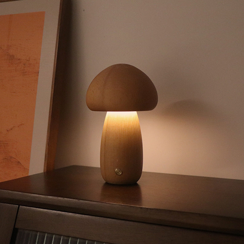 Wooden Mushroom LED Night Light | 2.4W | Touch Switch | 165×100mm | Beech & Walnut | 4 Styles | Bedroom, Kids Room & Home Decor