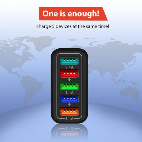 PBG 5-Port LED Wall Charger – Bundle with 4 XL 10ft Nylon iPhone Cables