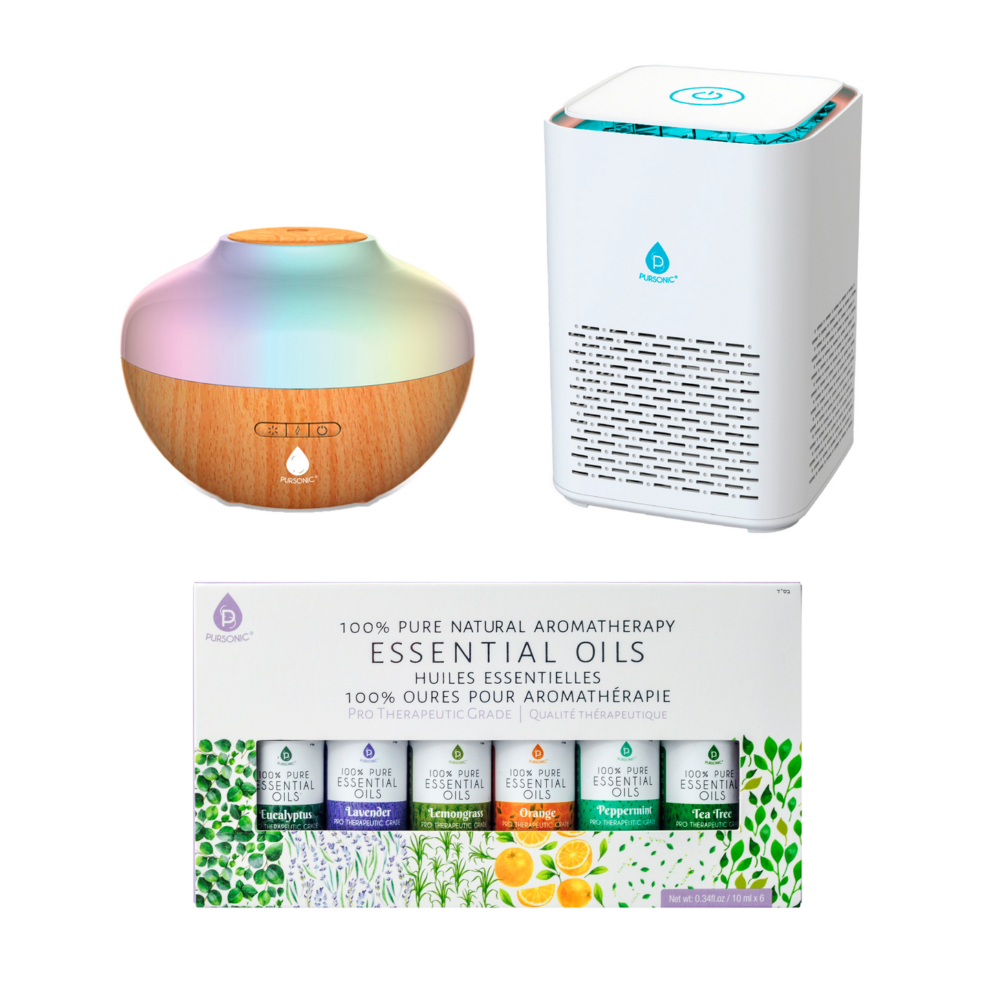 Pursonic Ultimate Wellness Bundle – HEPA Air Purifier + Aromatherapy Diffuser + 6 Essential Oils