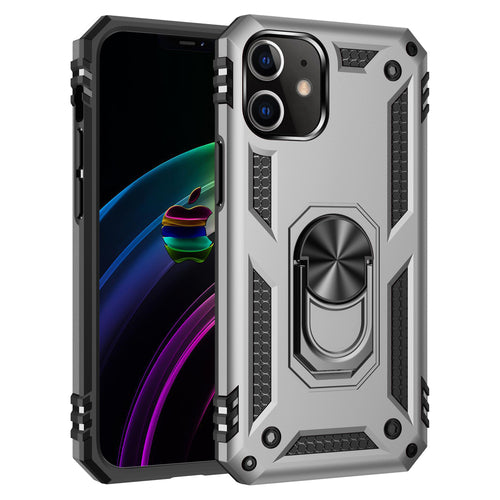 Ring Stand Grip Case with Metal Plate for iPhone 12 Mini – Silver