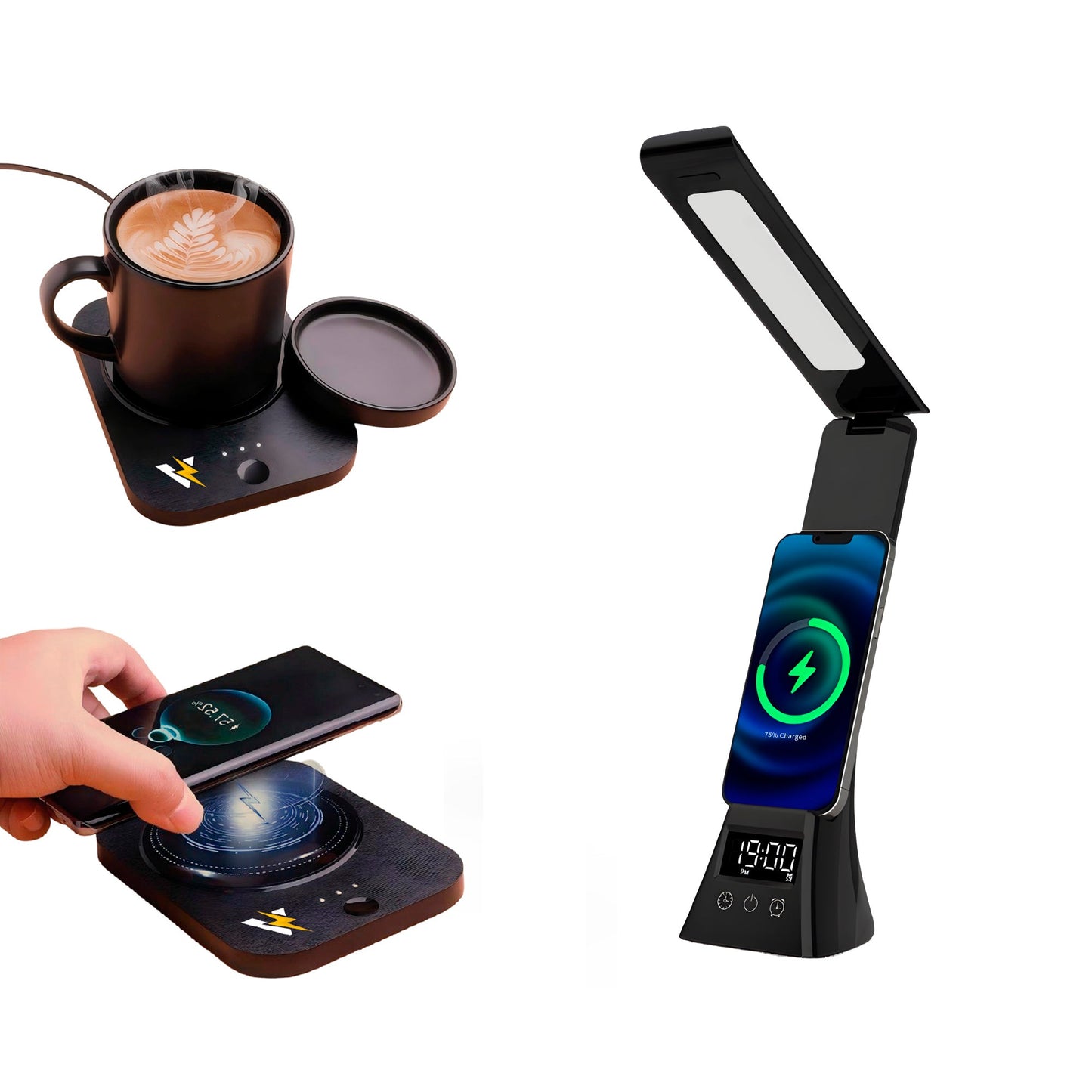 Modern Workspace Productivity Bundle – Pursonic 3-in-1 LED Desk Lamp + Sip & Charge Wireless Charger & Mug Warmer