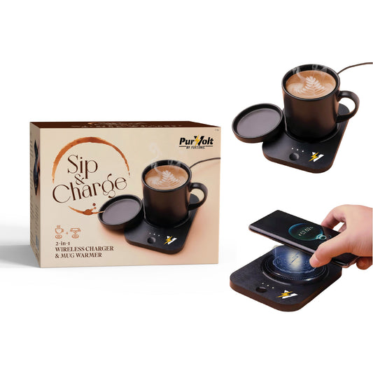 Sip & Charge 2-in-1 Wireless Charger & Mug Warmer – 15W Fast Charging + 131°F Warmth