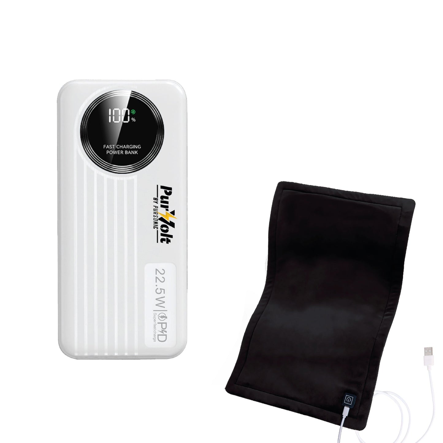 Power & Comfort Duo – 10,000mAh LED Fast Charging Power Bank + Extra Large Electric Heating Pad (12” x 24”)