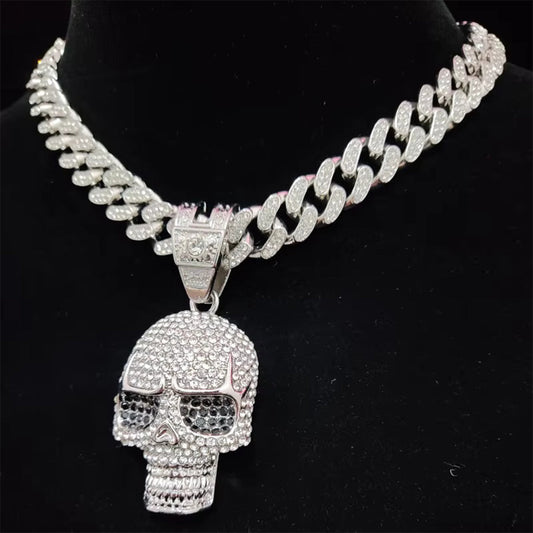 Punk Hip Hop Cuban Necklace – Iced Out Rhinestone Bling Chain | Gold & Silver