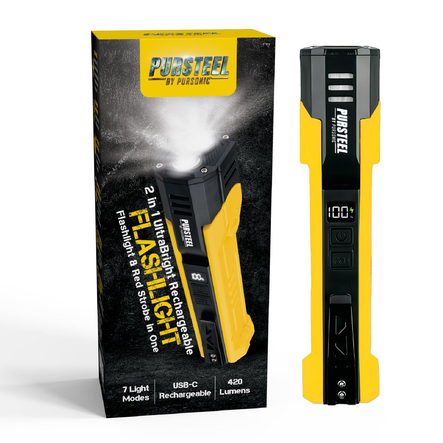 Pursonic Emergency Prep Bundle – 2-in-1 Ultra Bright Flashlight + 10,000mAh LED Fast Charging Power Bank