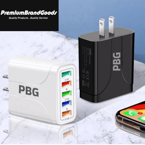 PBG 5-Port LED Wall Charger – Bundle with 4 XL 10ft Nylon iPhone Cables
