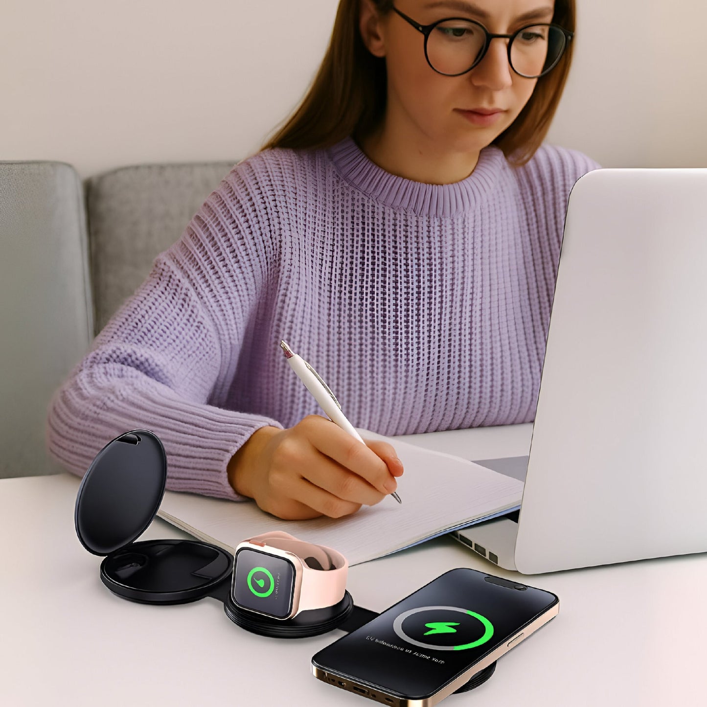 Complete Wireless Charging & Comfort Bundle – Sip & Charge Mug Warmer + 5-in-1 Folding Wireless Charging Station