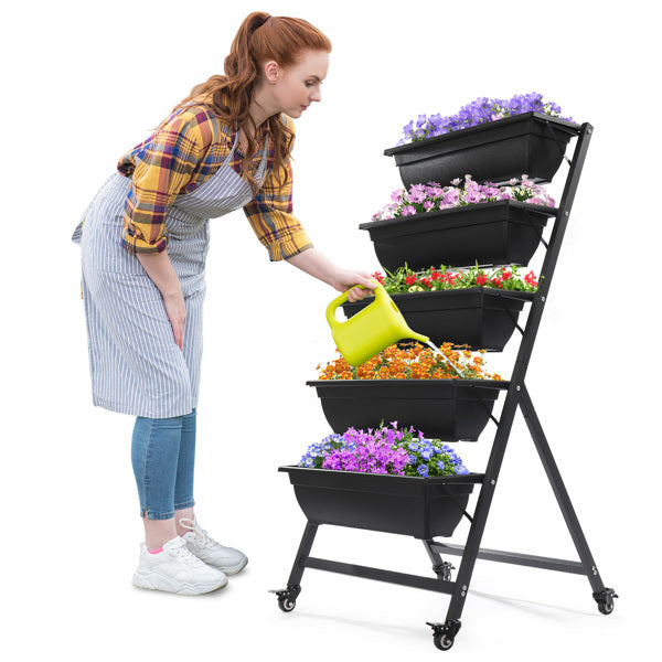 5-Tier Vertical Garden Bed with Wheels | UV-Protected PE, 4 Lockable Wheels, Drainage Holes, Indoor & Outdoor