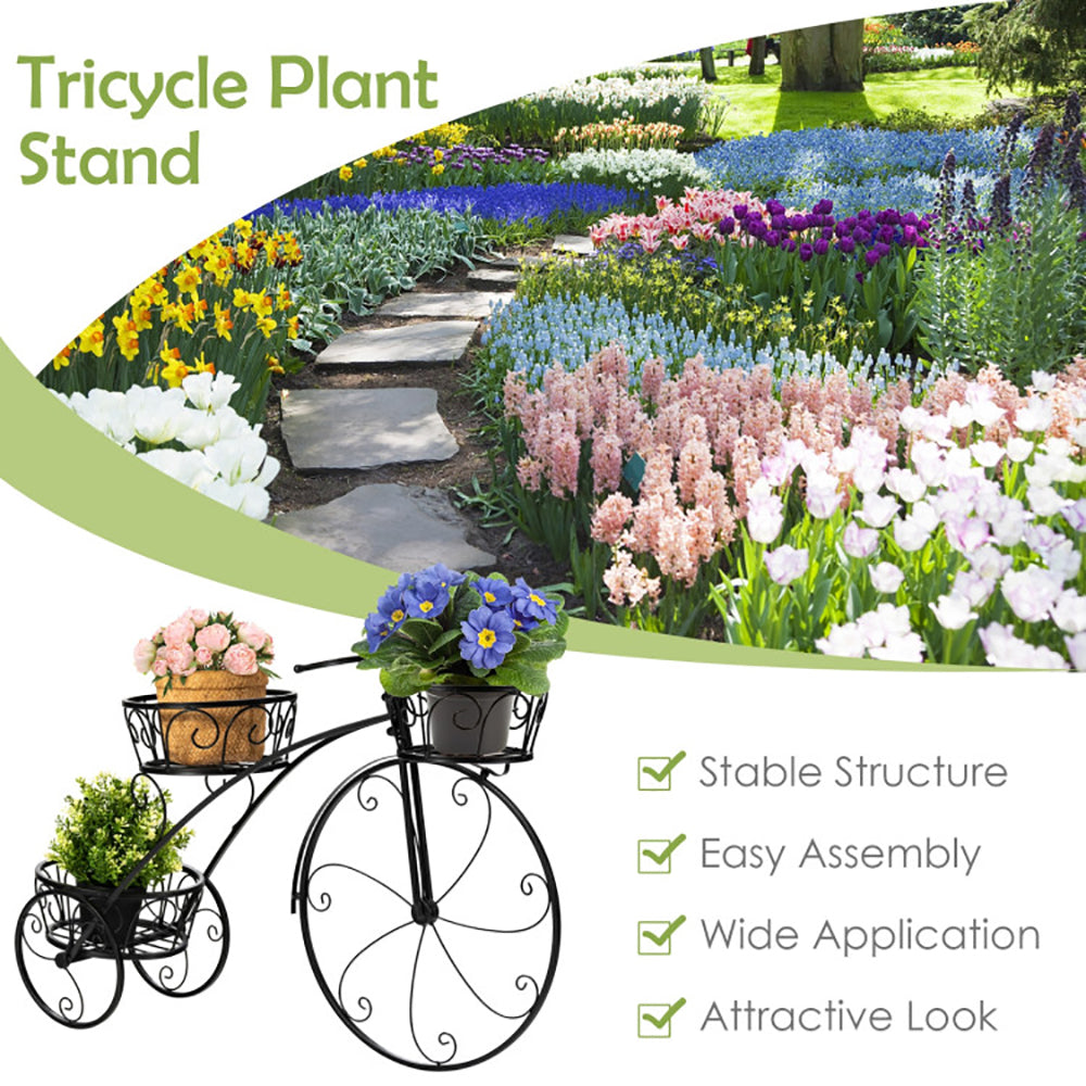 3-Tier Parisian Tricycle Plant Stand | Wrought Iron Flower Pot Cart, Indoor & Outdoor Garden Decor