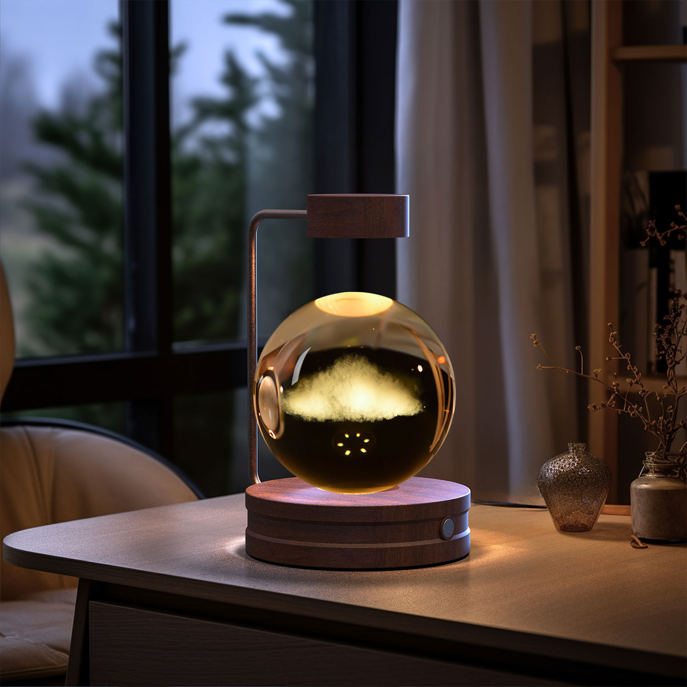 3D Crystal Glass LED Night Light | Touch Switch | USB Rechargeable | Walnut Wood Base | 27 Designs | Dark & Light Wood | Bedroom, Gift & Home Decor