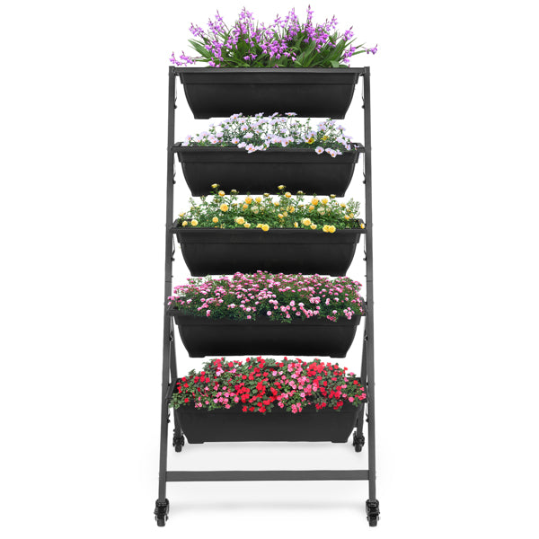 5-Tier Vertical Garden Bed with Wheels | UV-Protected PE, 4 Lockable Wheels, Drainage Holes, Indoor & Outdoor
