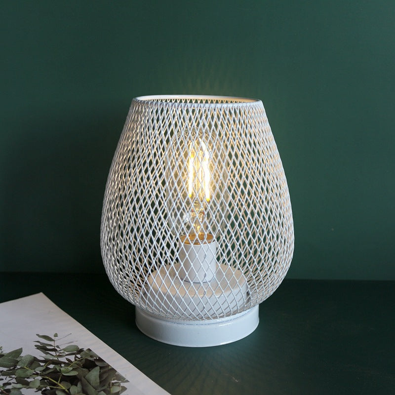 Retro Iron Art Birdcage Table Lamp | E27 | 1W 2700K 150lm | 3×AA Battery | Iron & Glass | Nordic Minimalist | Hollowed Design | Bedside, Bedroom & Home Decor | Black & White