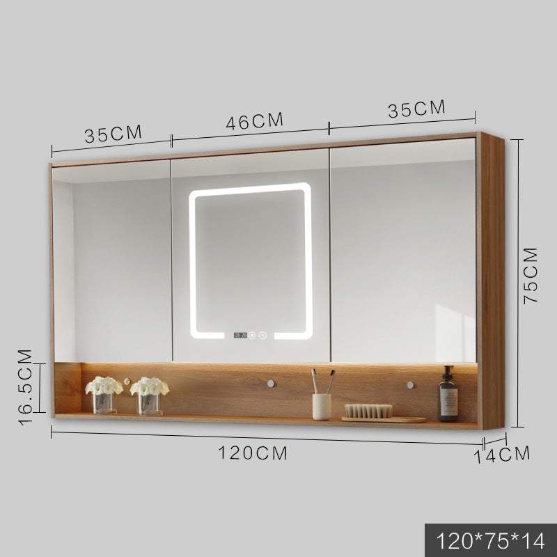 Solid Wood Wall-Hung Bathroom Mirror Cabinet | LED Light, Anti-Fog, Built-in Storage, 9 Sizes, Grey & Wood