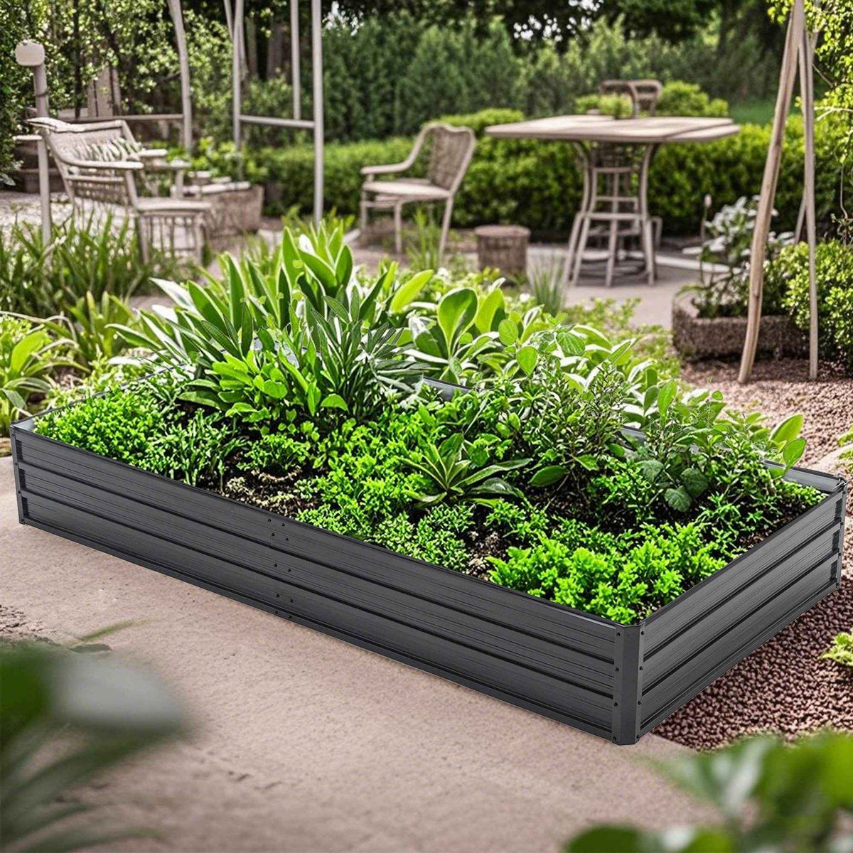 Outdoor Galvanized Steel Raised Garden Bed Kit | Black Rectangle Planter | Bottomless Design | Multi-Size