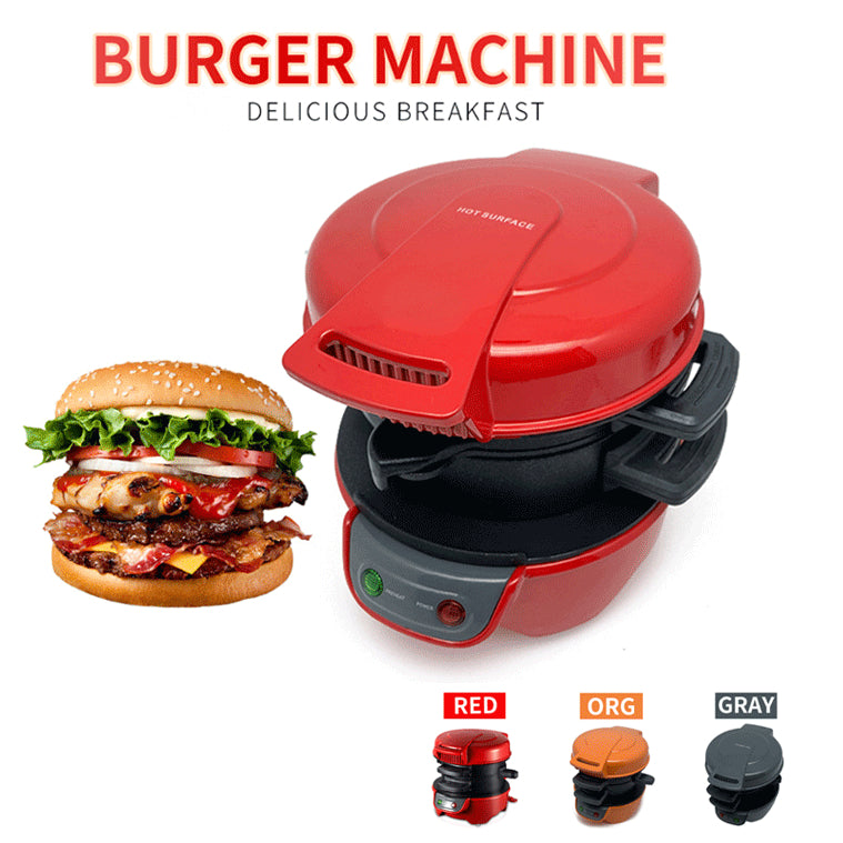 Multifunctional Breakfast Sandwich Maker | 750W | 220V | Toasts, Eggs, Pizza & Waffles | 2 Baking Trays | Mechanical | Bright Red, Orange & Silver | AU, EU, UK & US Plug
