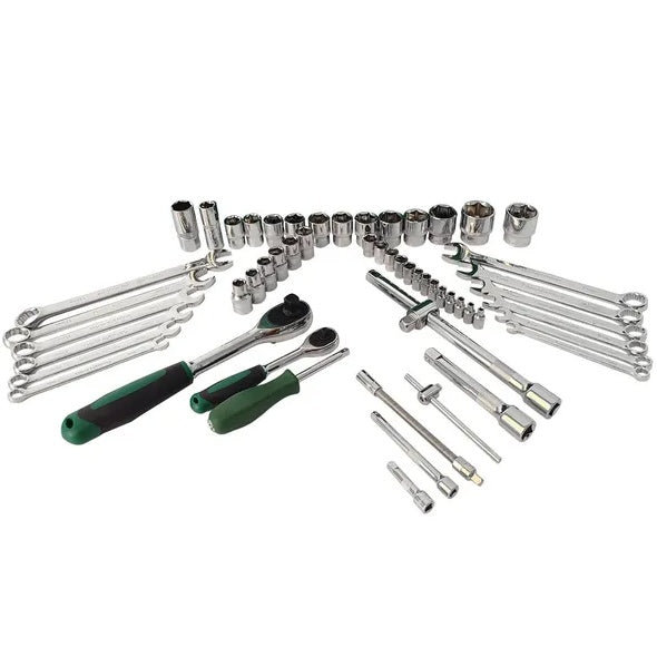 61-Piece Mechanics Socket Tool Set | 1/4" & 1/2" Drive, 90-Tooth Ratchet, Chrome Vanadium, Auto Repair