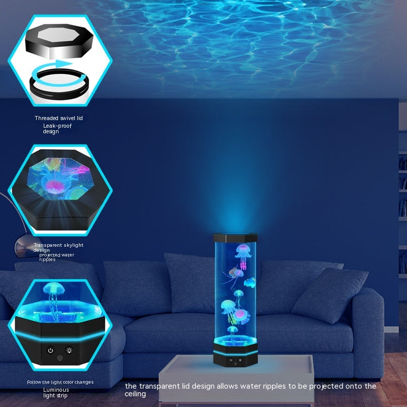 15-Inch Jellyfish Lava Lamp | 36 RGB | 17 Colours | Remote Control | Water Ripple Projector | USB Plug-In | Kids Night Light & Home Decor | Classic Black & Metallic Silver