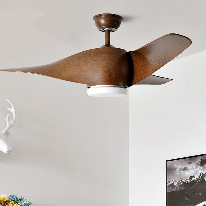 52-Inch Wooden Blade Acrylic LED Ceiling Fan | 6-Speed Remote, Tricolor Dimming, 220V, 3C Certified, Brown & White
