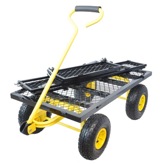 660 lbs Heavy Duty Steel Garden Wagon Cart | 10" Air Tires, 180° Swivel Handle, Removable Sides, Black