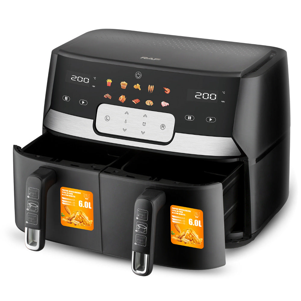 Large Capacity Double-Lining Air Fryer | 1700W, 6L+, Hot Air Convection, 220V, EU Plug, Black